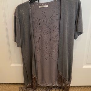 Gray kimono/cover up with fringe